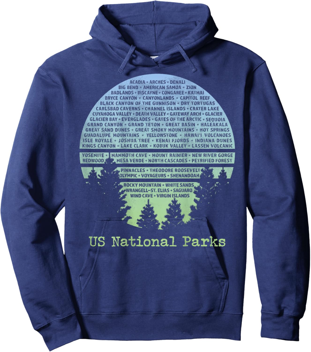 US National Parks List Word Cloud Art Design on Back Hoodie - Hoodie | Navy