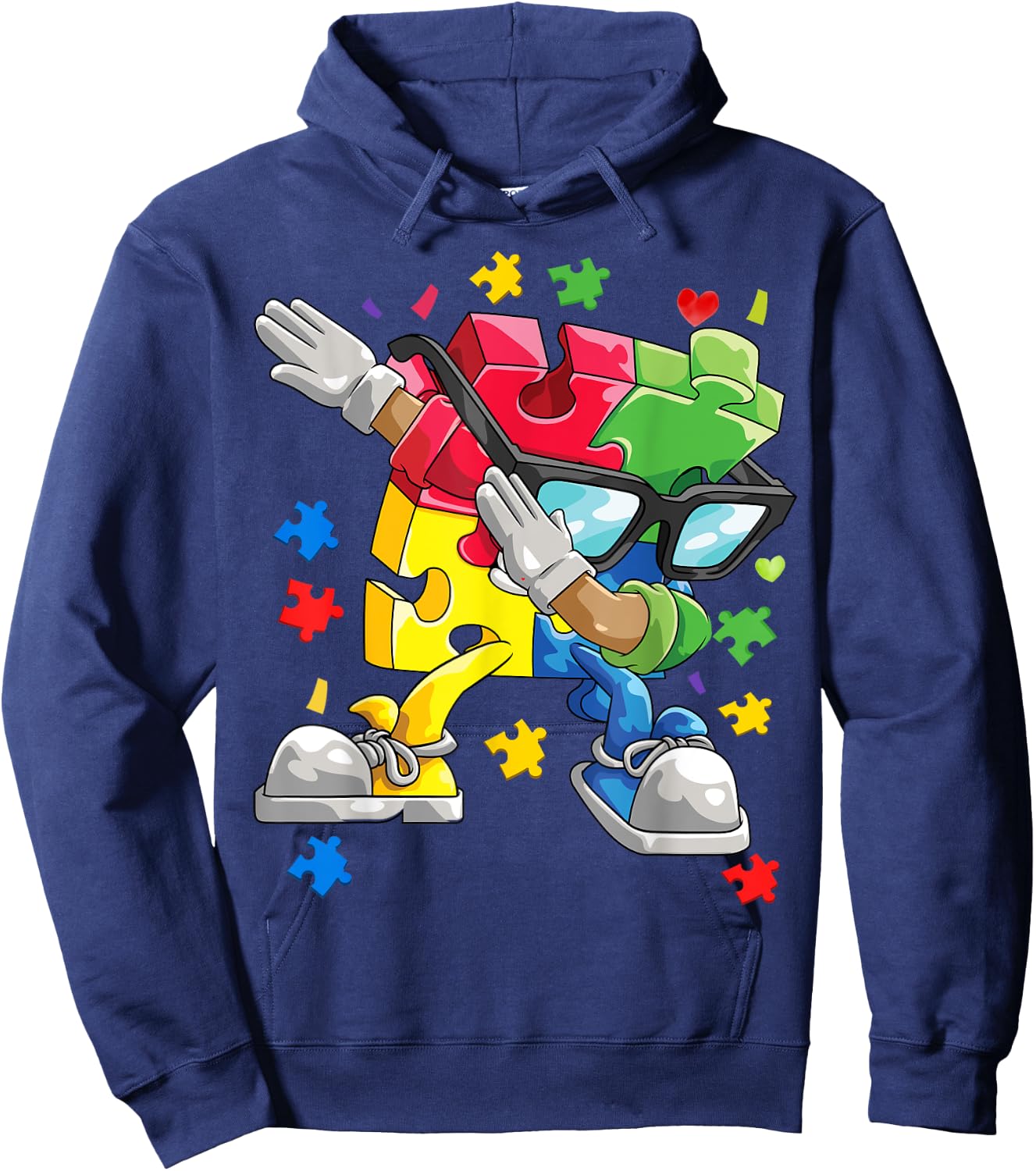 Autism Awareness Dabbing Puzzle Piece Kids Gift Boys 2024 Hoodie - Hoodie | Navy