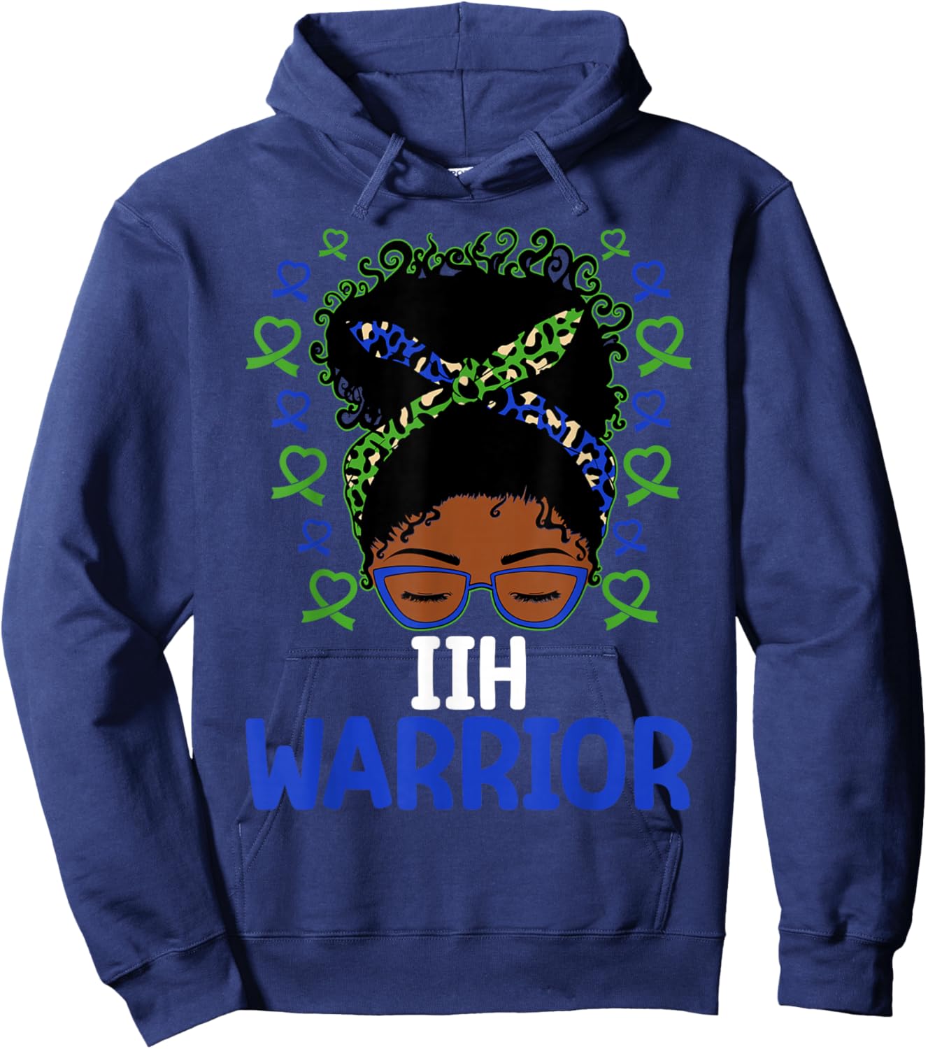 IIH Awareness IIH Warrior Afro Messy Bun Hoodie - Hoodie | Navy