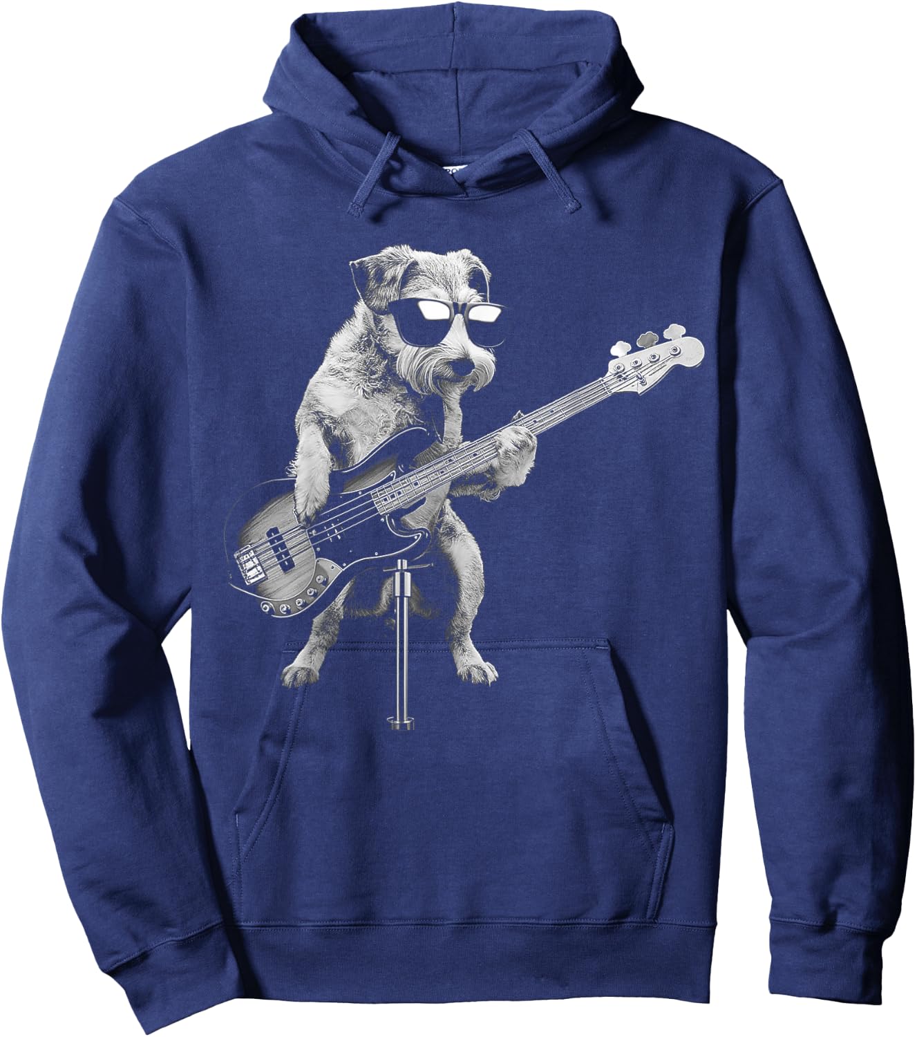 Guitarist Dog Playing Bass Guitar - Funny Guitar Dog Hoodie - Hoodie | Navy