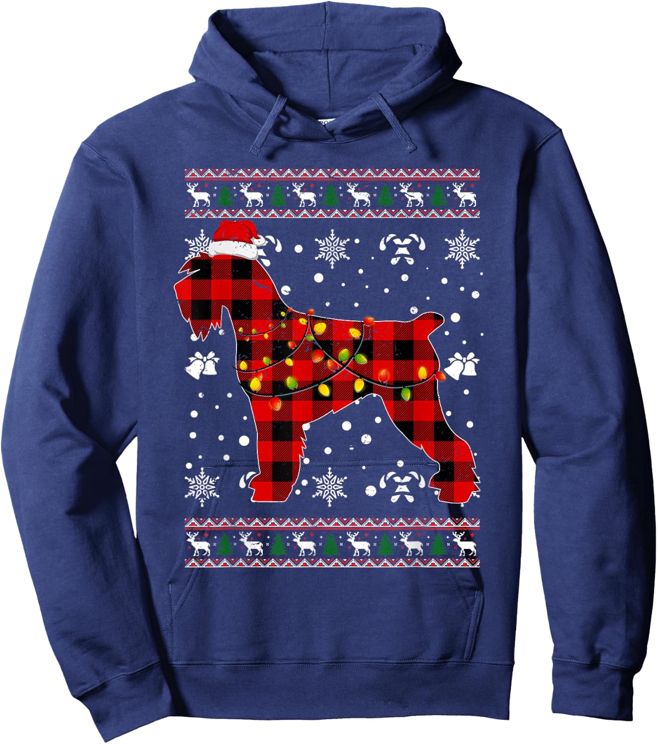 Christmas Shirt for Schnauzer Lover Gift Santa Buffalo Plaid Hoodie - Hoodie | Navy