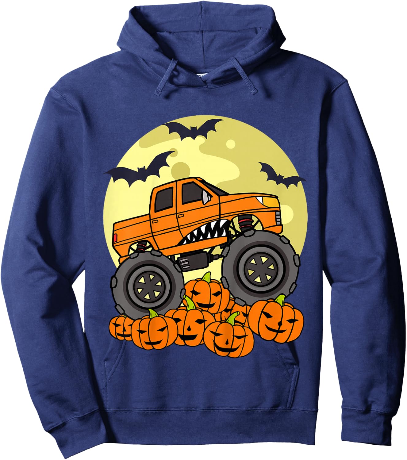 Kids Monster Truck Halloween Moon Jack O Lantern Pumpkin Toddler Hoodie - Hoodie | Navy