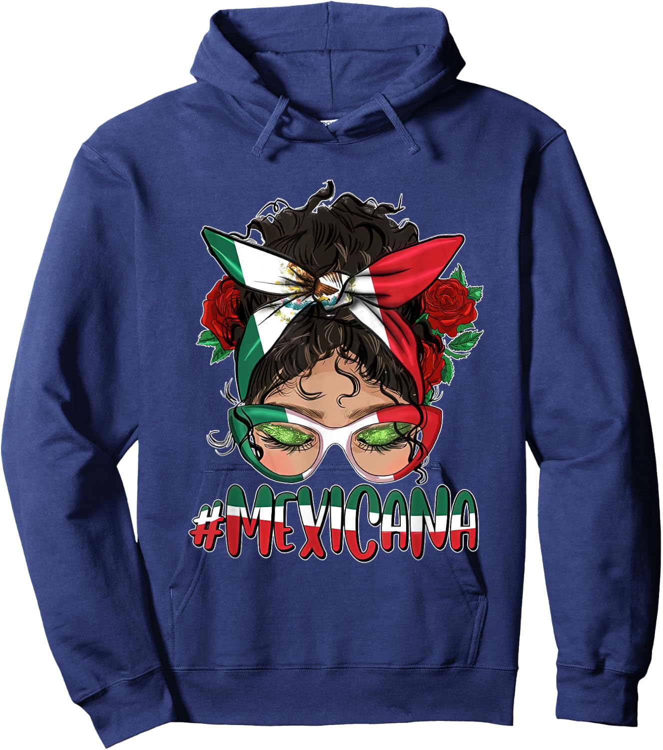 Cinco De Mayo Mexicana Messy Bun Hair Glasses Mexico Girl Hoodie - Hoodie | Navy