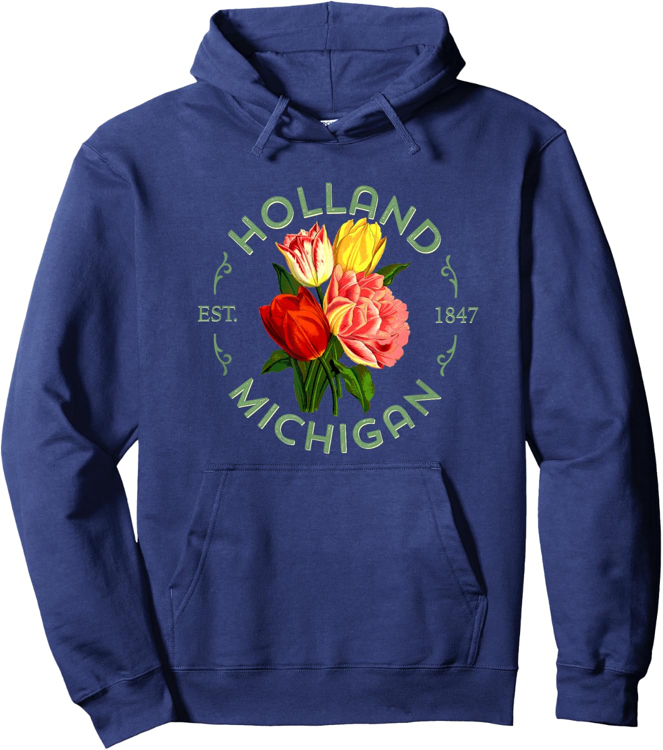 Holland Michigan Botanical Tulip Floral Women Girls Gardener Hoodie - Hoodie | Navy