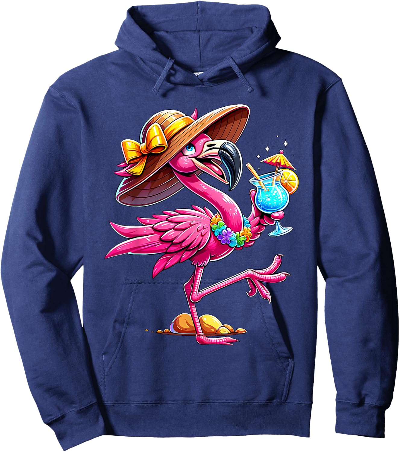 Funny Flamingo Hawaiian Summer Tropical Luau Women Girls Kid Hoodie - Hoodie | Navy