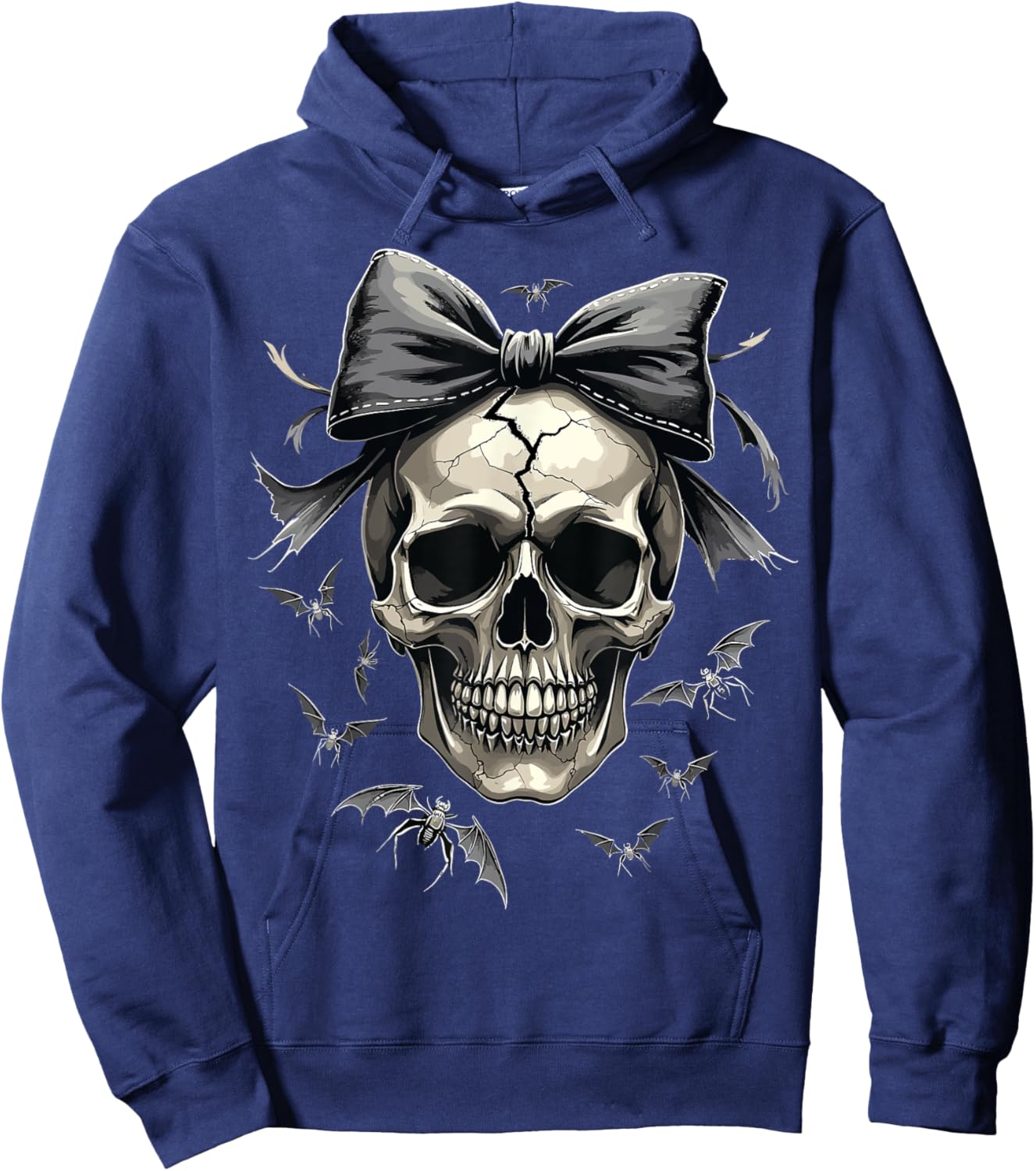Coquette Skull with Bow and Bats Spooky Halloween Hoodie - Hoodie | Navy
