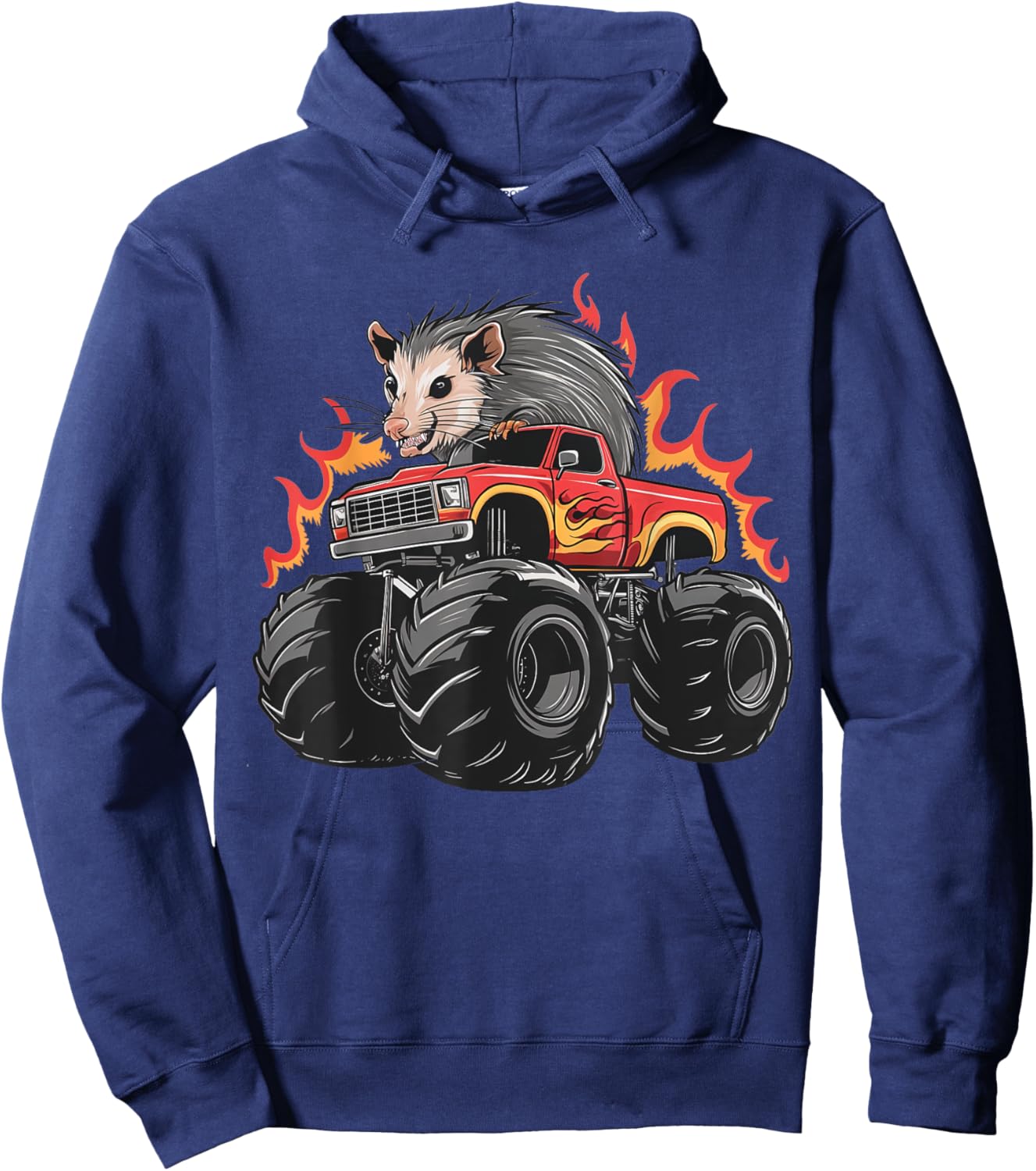 Angry Opossum Monster Truck Birthday Retro Truck Hoodie - Hoodie | Navy