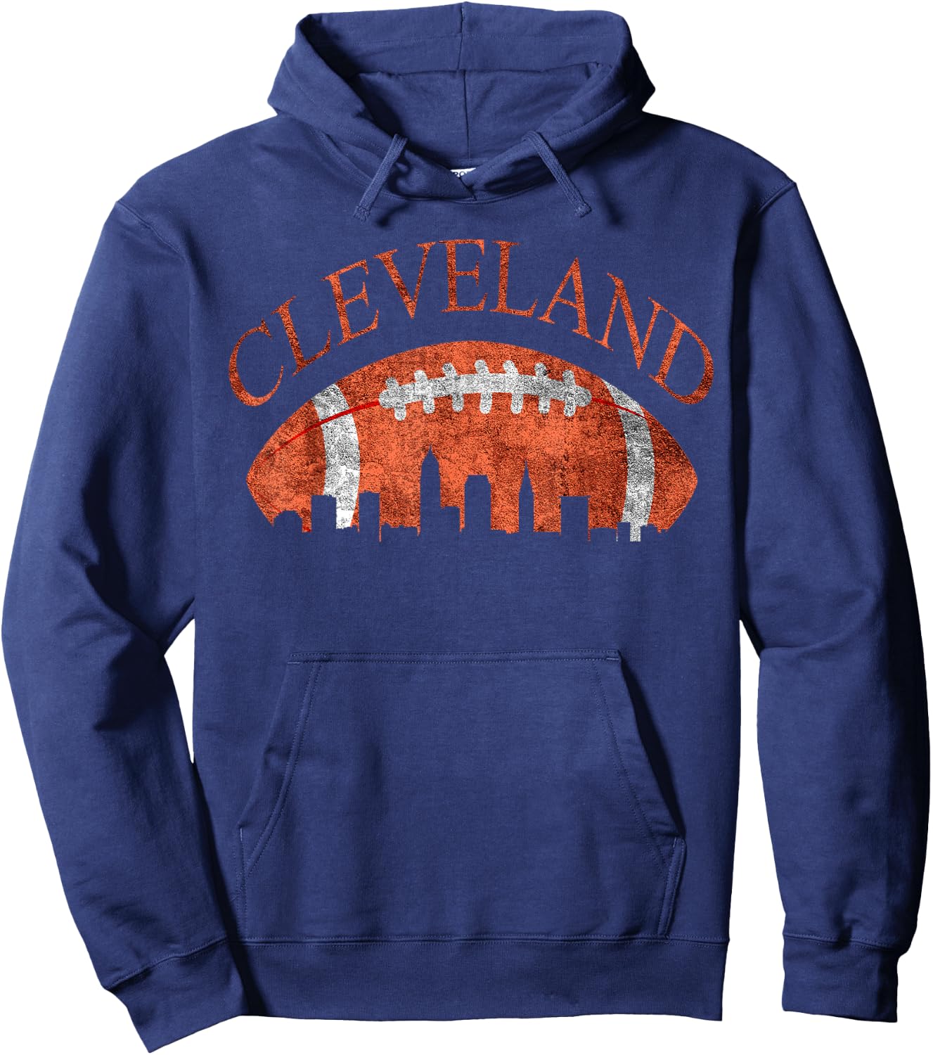 Vintage Downtown Cleveland Ohio Skyline Football Gift Hoodie - Hoodie | Navy