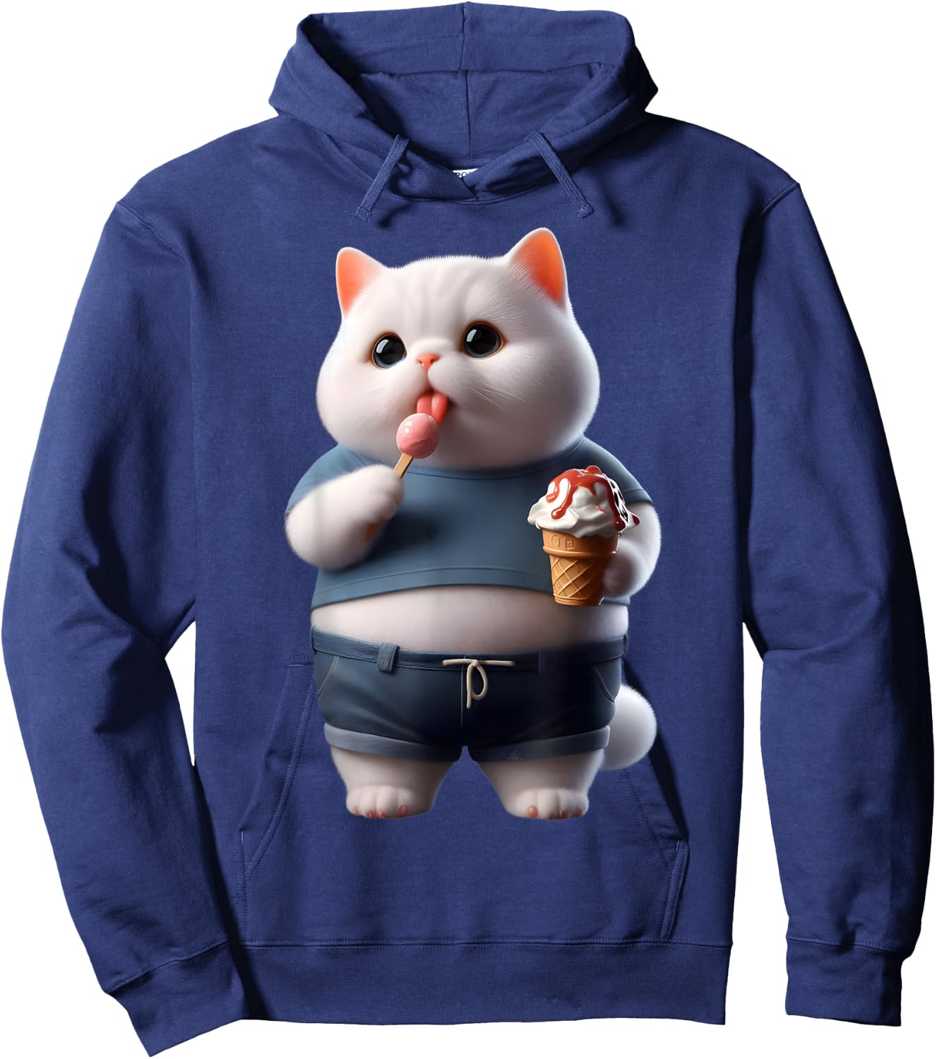 Funny Fat Cat Men Women Kids Ice Cream Fat Kitten Cat Lover Hoodie - Hoodie | Navy