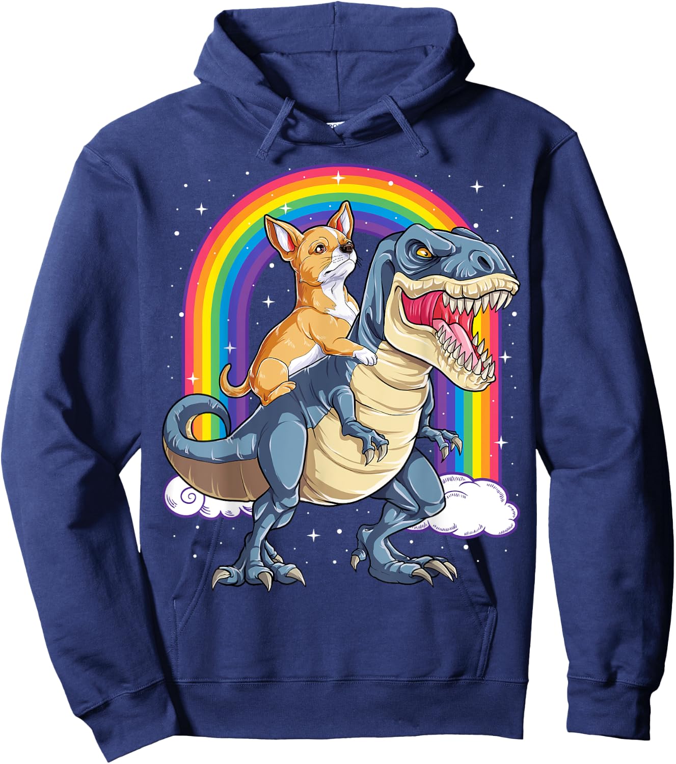 Chihuahua Riding Dinosaur T-rex Gifts Boys Kids Men Rainbow Hoodie - Hoodie | Navy