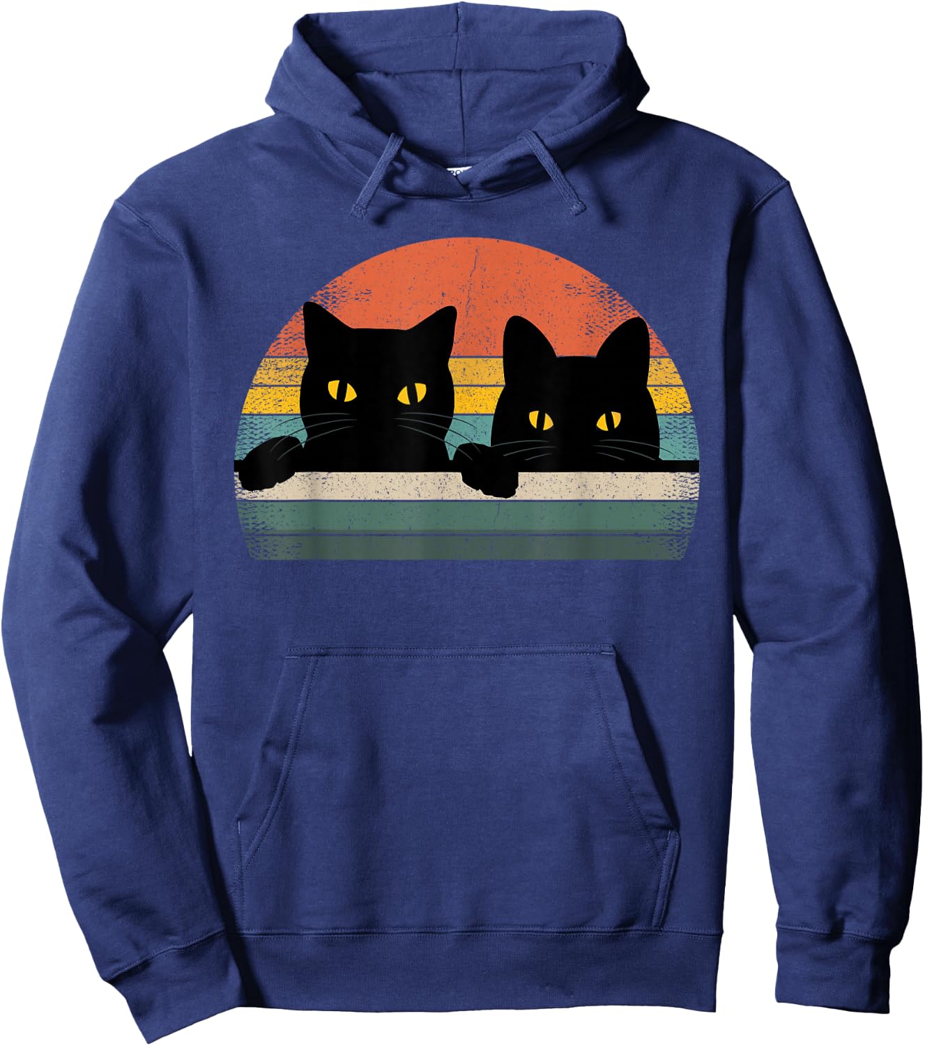 Black Cat Vintage Retro Style - Cats Lover Gift Hoodie - Hoodie | Navy