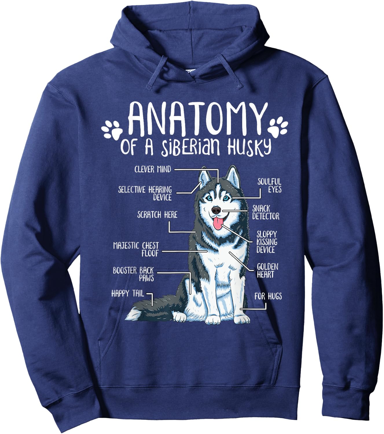 Funny Anatomy Siberian Husky Dog Lover Women Girls Kids Hoodie - Hoodie | Navy