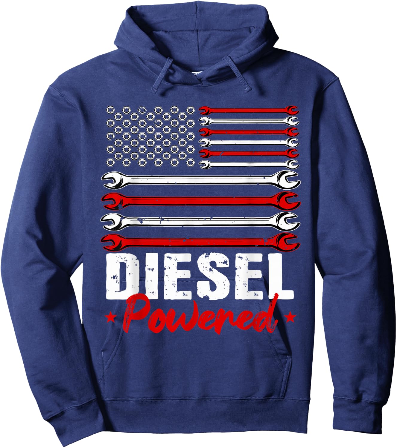 Diesel Mechanic Gifts Powered Patriotic American Flag Hoodie - Hoodie | Navy