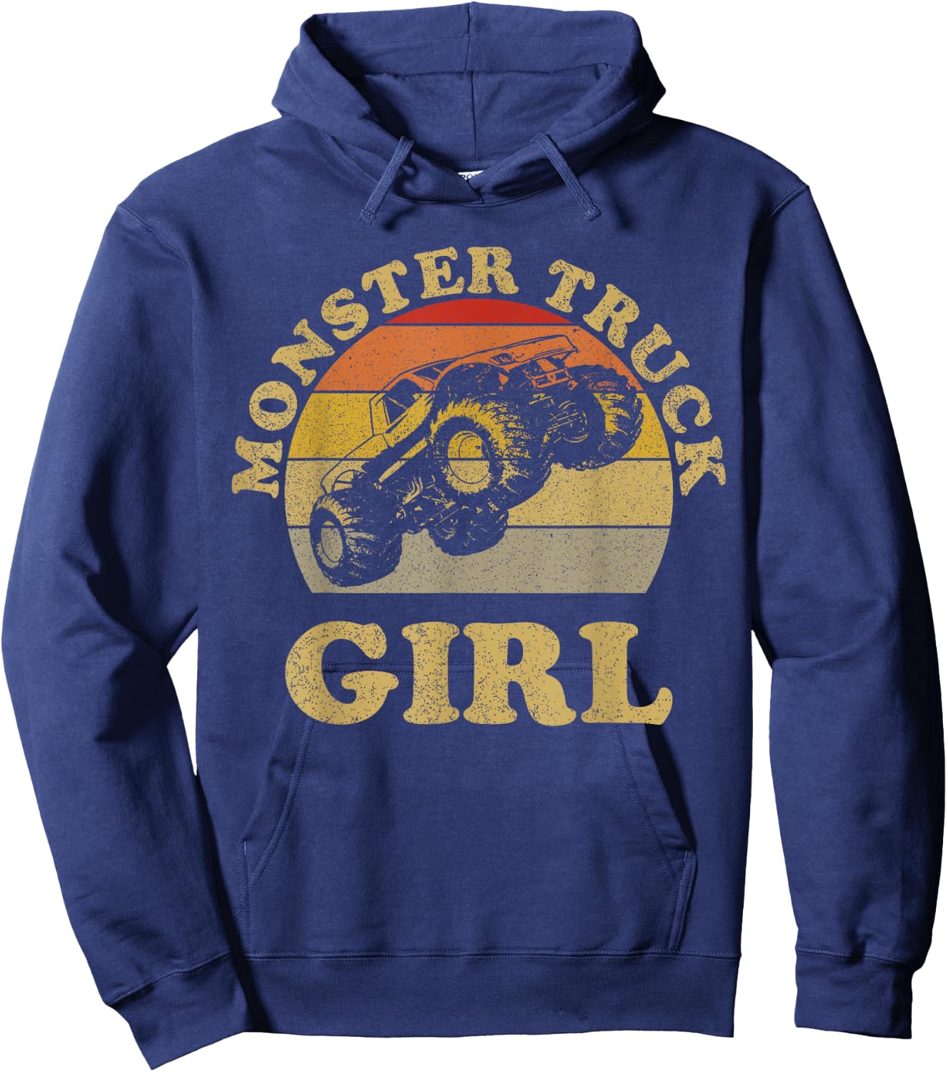 Monster Truck Girl Shirt Retro Vintage Sunset Design Girls Hoodie - Hoodie | Navy