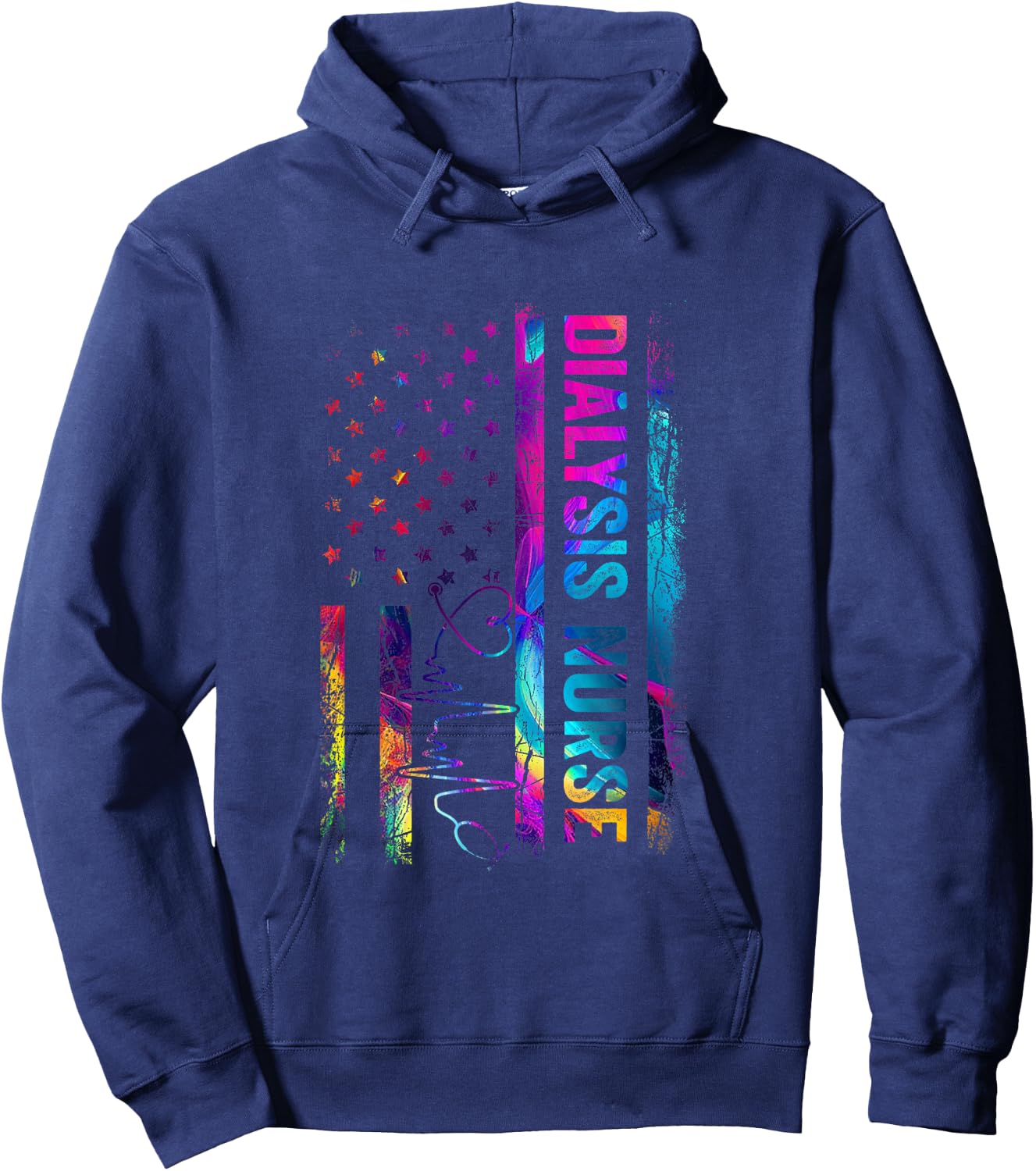 Dialysis Nurse Tie Dye American Flag Patriotic Nurse Day Hoodie - Hoodie | Navy
