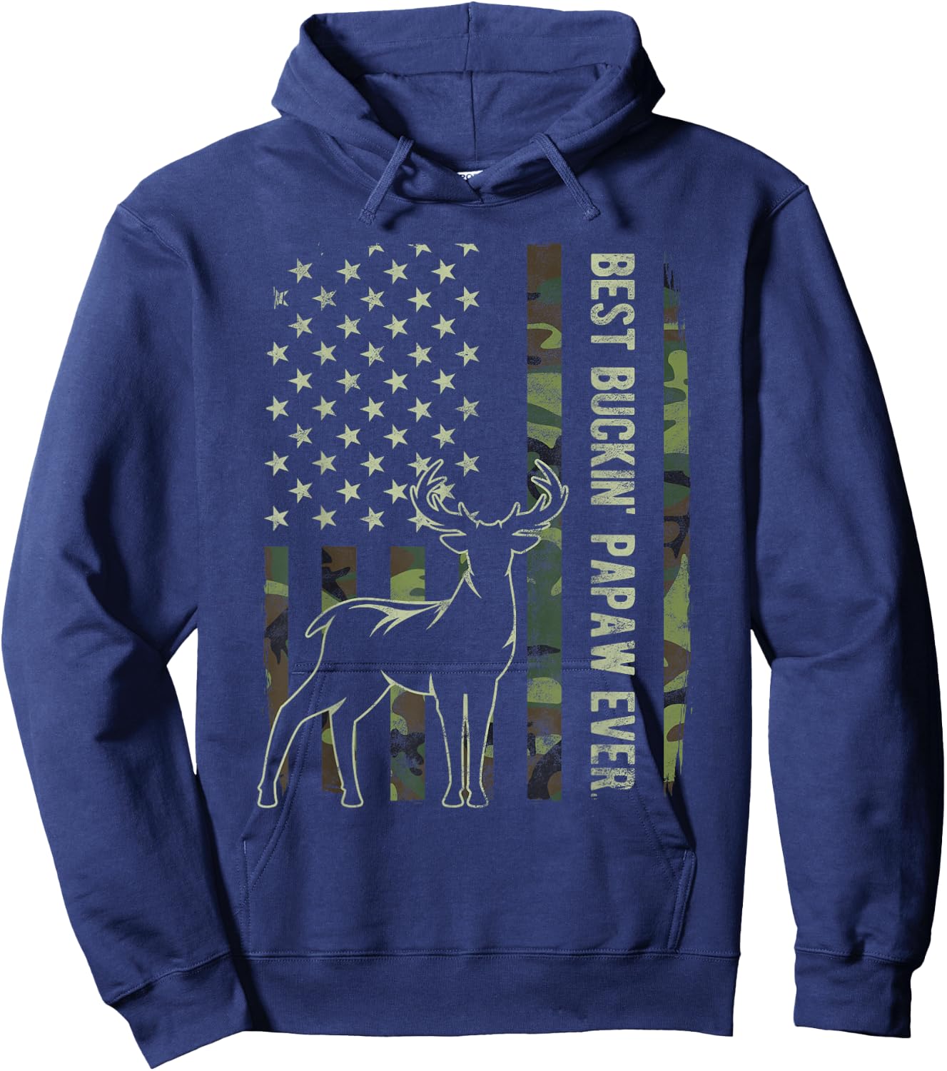 Best Buckin' Papaw Camo American Flag Deer Hunting Gift Hoodie - Hoodie | Navy