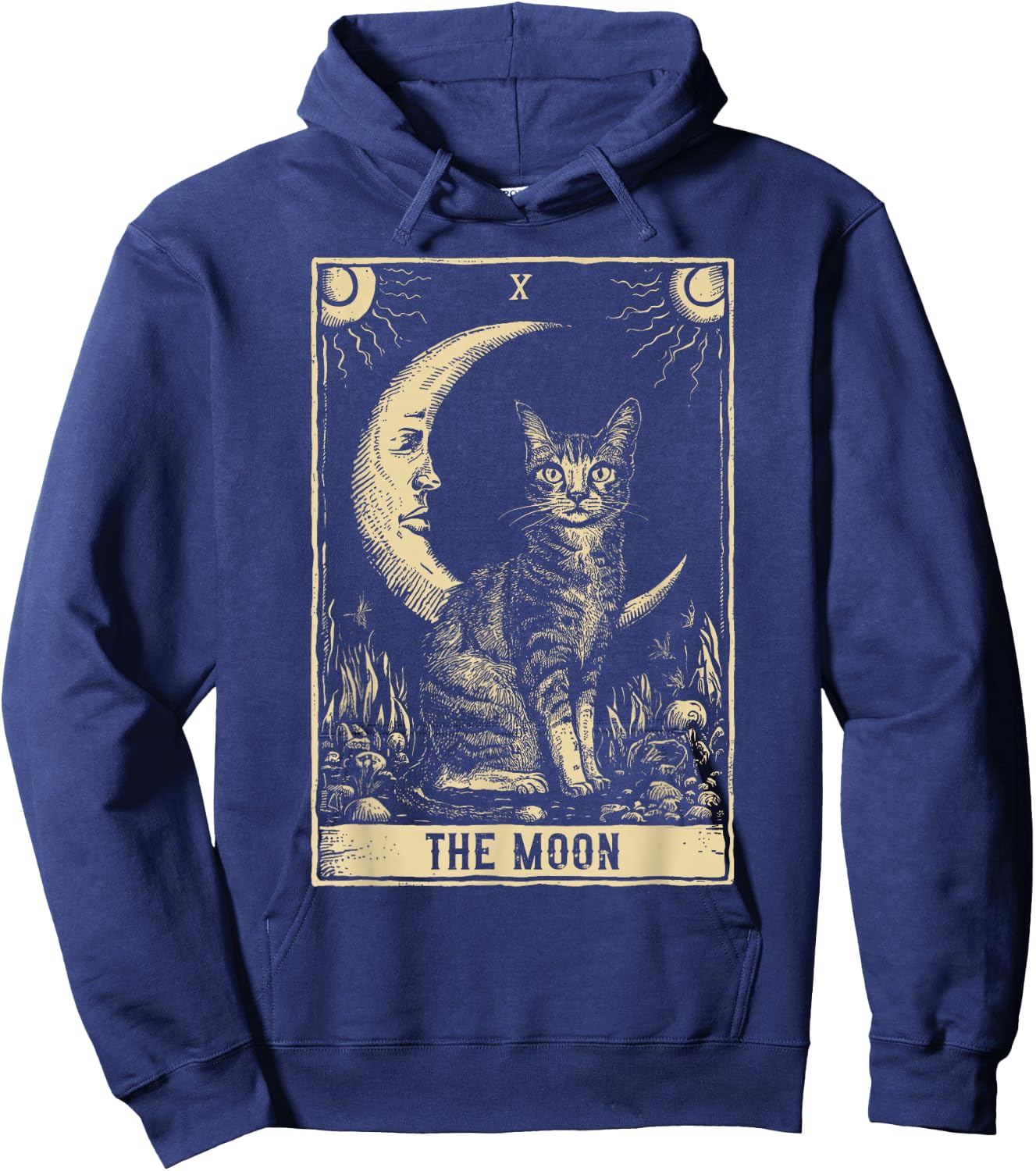Crescent Moon And Cat Tarot Card Hoodie - Hoodie | Navy