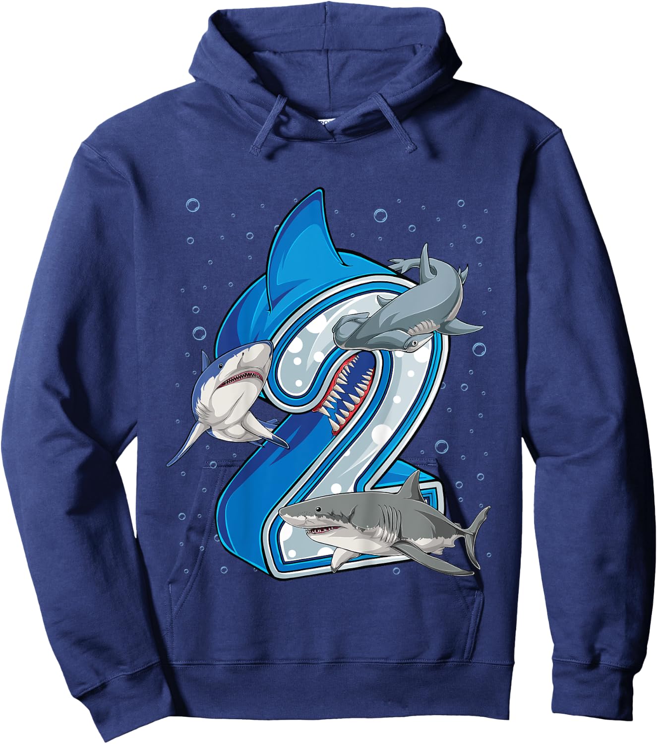 Kids 2nd Birthday Boys Shark 2 years Old Ocean Shark B-day Hoodie - Hoodie | Navy