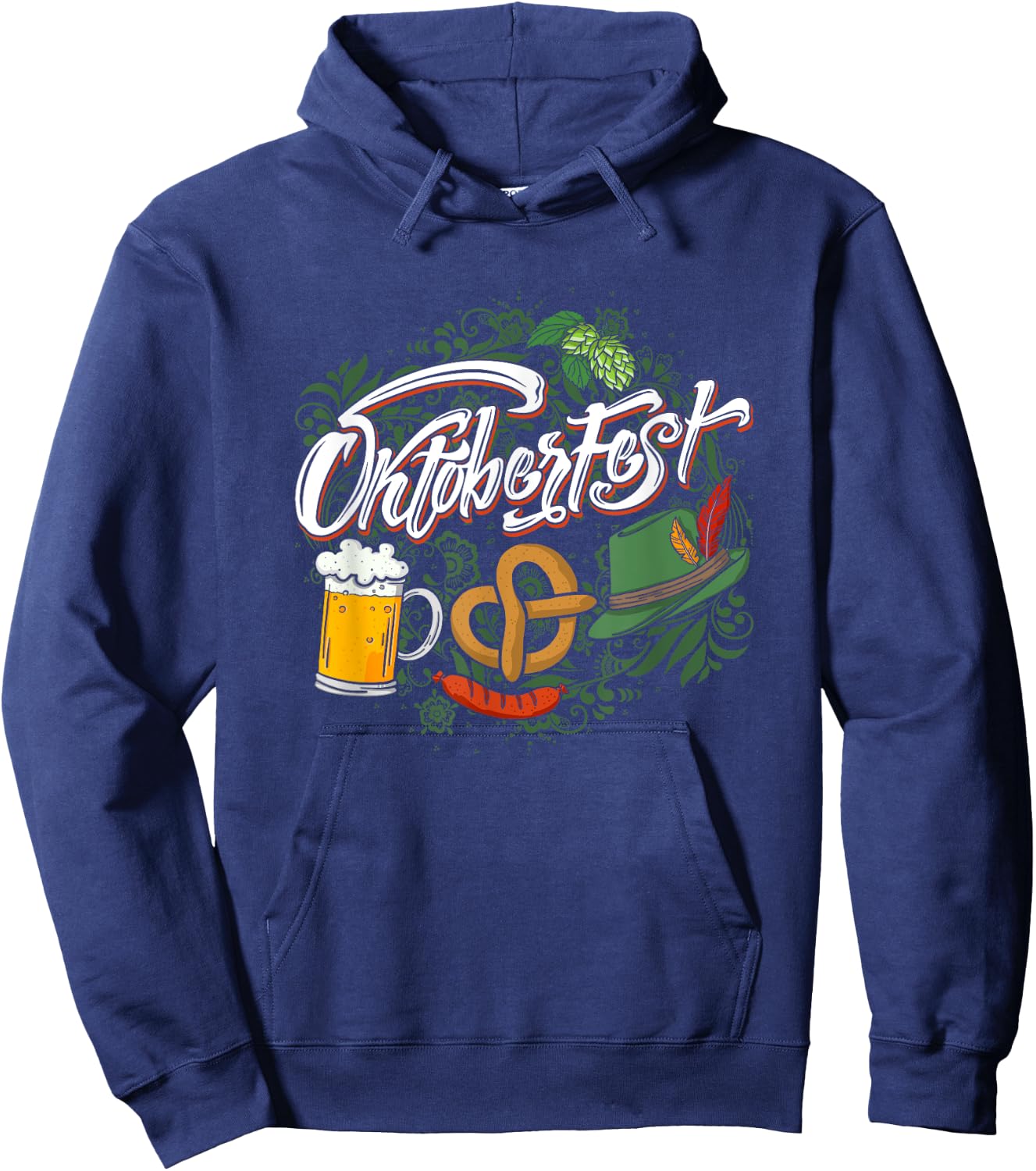 Oktoberfest Funny Beer Hat Pretzel And Edelweiss Hoodie - Hoodie | Navy