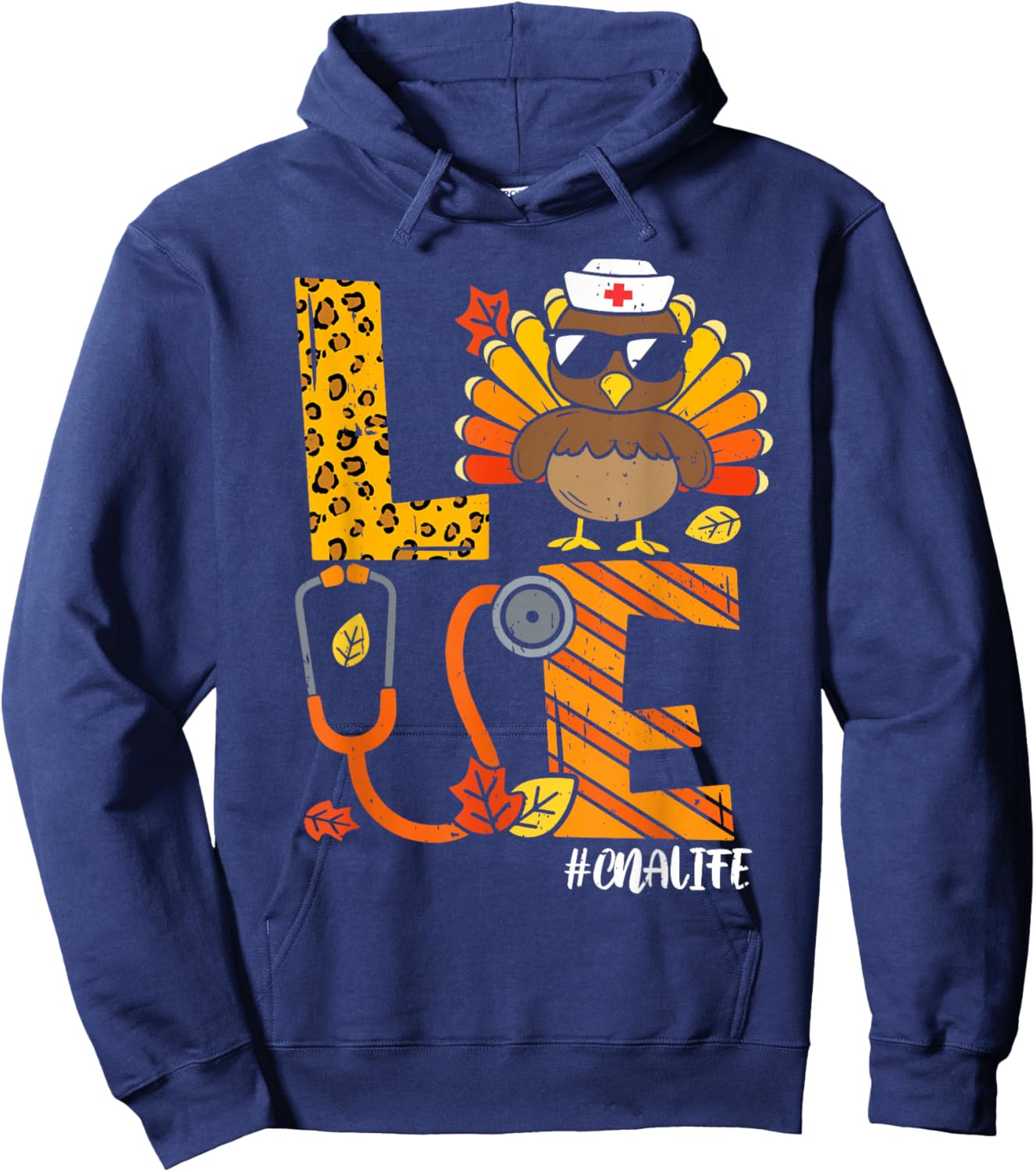 Love Turkey Thanksgiving Nurse CNA Life Fall Scrub Top Women Hoodie - Hoodie | Navy