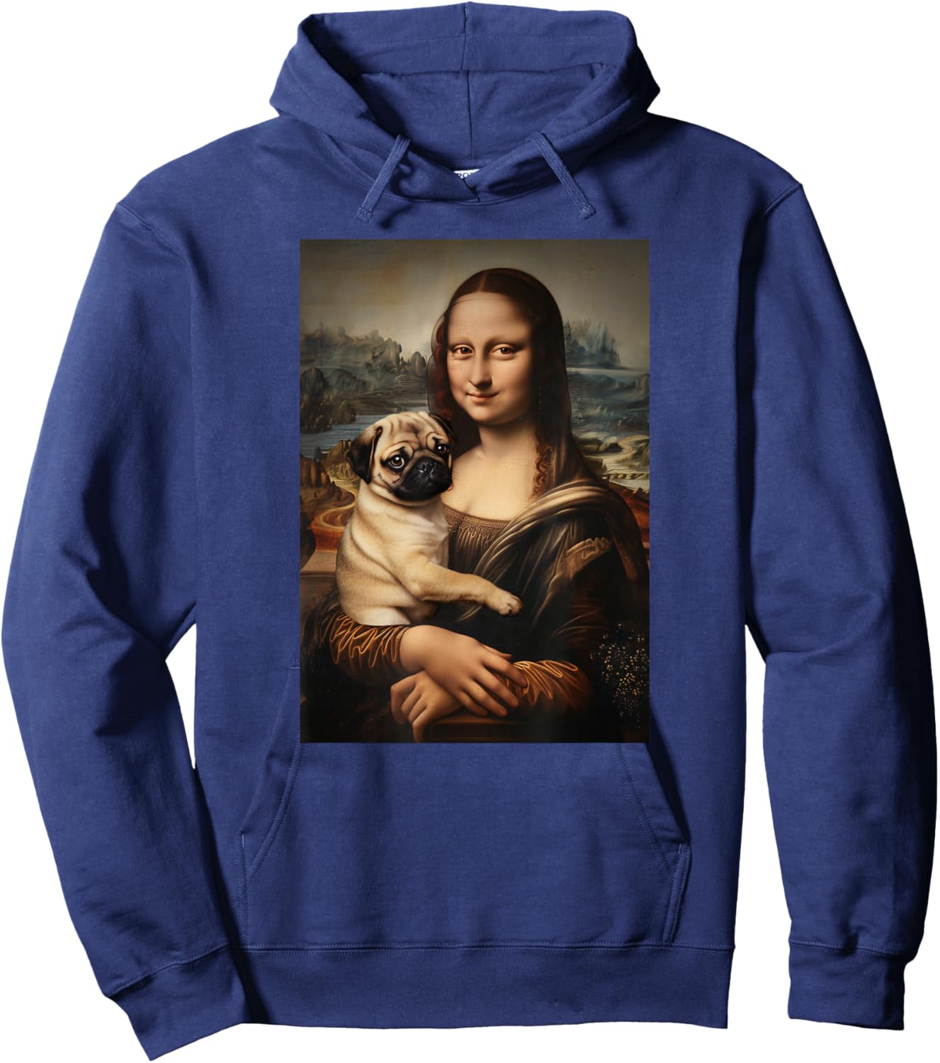 Pug Mona Lisa Painting Art Dog Mom Dad Hoodie - Hoodie | Navy