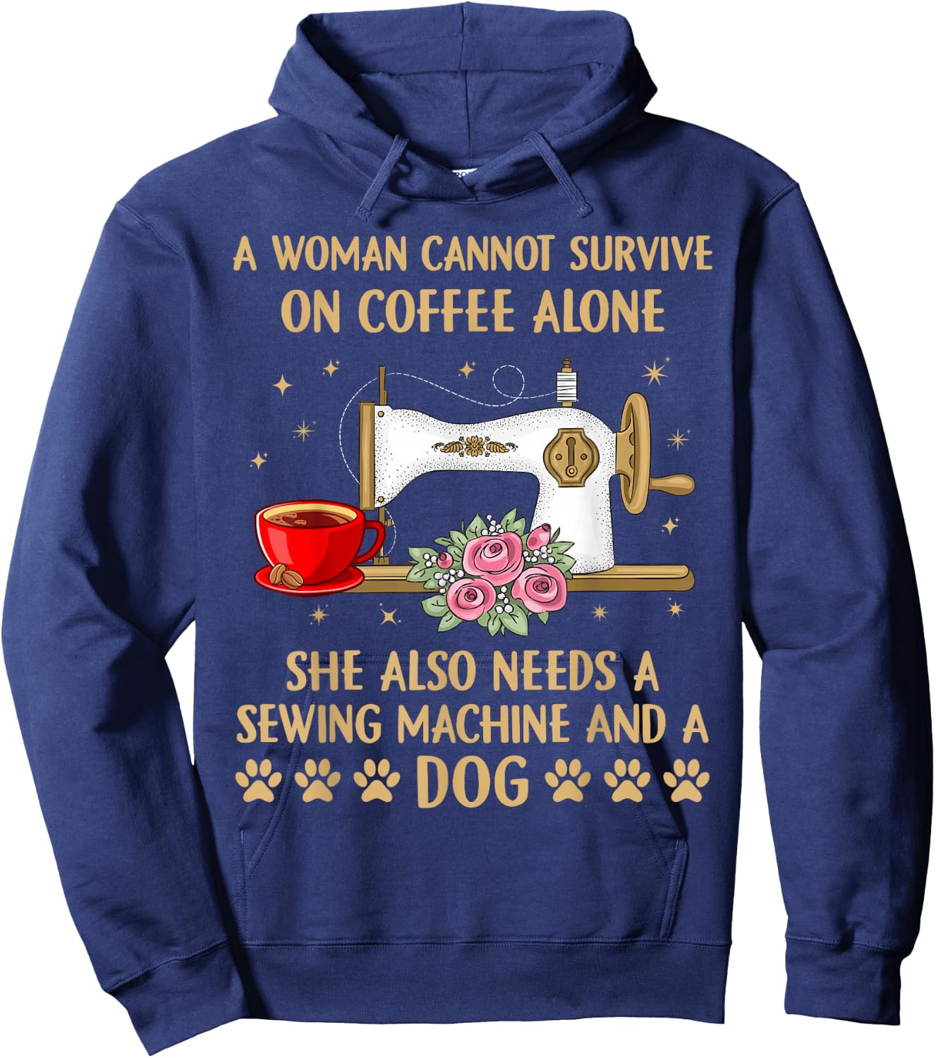 Funny Sewing Dog Coffee Lover Sewing machine Quilting Quilt Hoodie - Hoodie | Navy