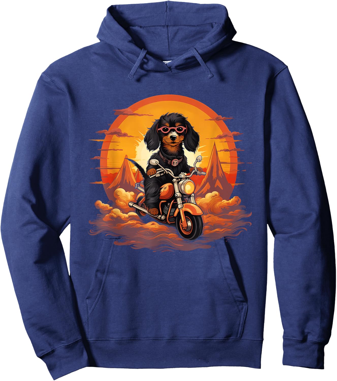 Biker Doxie Dog Riding Motorcycle Hoodie - Hoodie | Navy