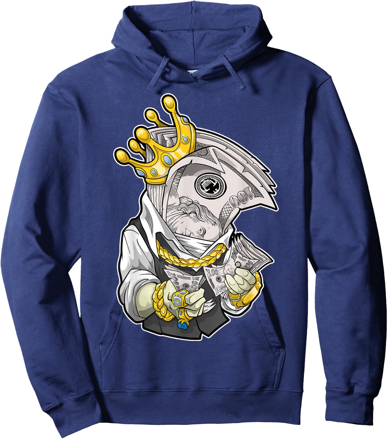 Money King Crown Rich Dollar Diamonds Cash Cool Hip Hop Boss Hoodie - Hoodie | Navy