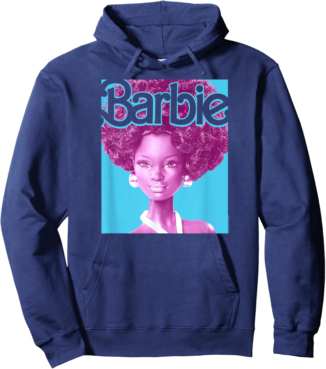 Barbie Afro Doll Classic Fit : Adult Round Neck, Black, Short Sleeve, Cotton-Polyester Hoodie - Hoodie | Navy