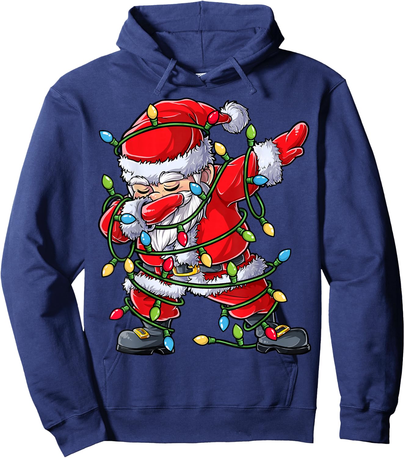 Dabbing Santa Christmas Tree Lights Xmas Gifts Boys Kids Dab Short Sleeve Black Hoodie - Hoodie | Navy
