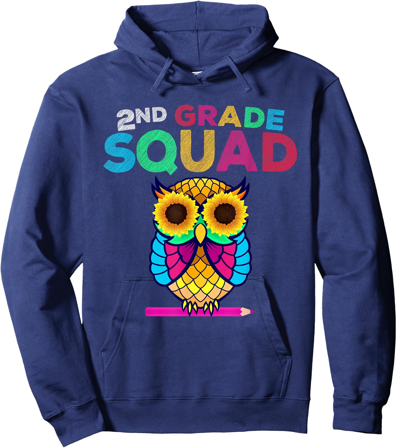 2nd Grade Squad Sunflower Owl Second Grade Teacher Men Women Kids Hoodie - Hoodie | Navy