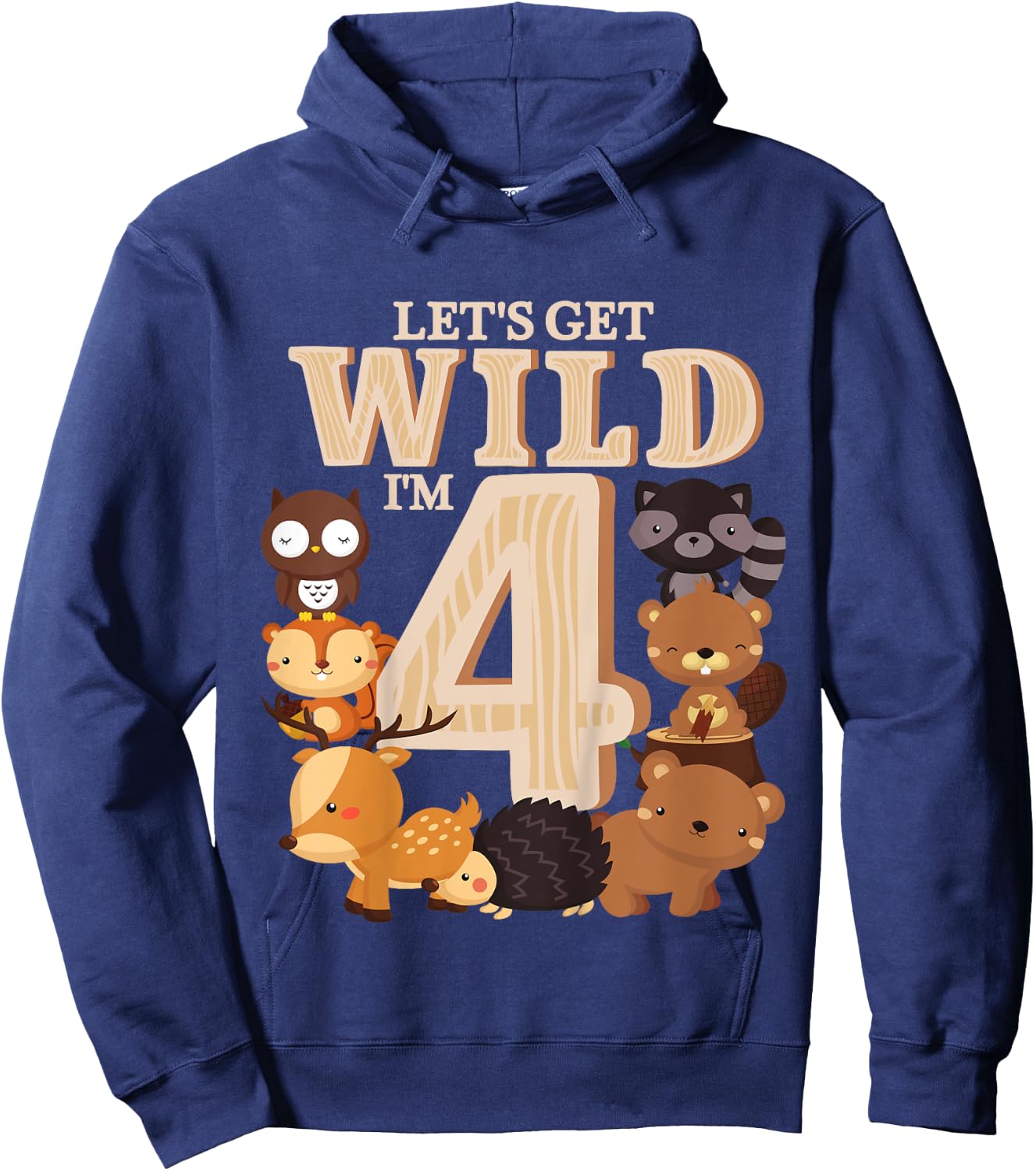 4 Year Old Woodland Animals Birthday Wild Forest 4th Gift Hoodie - Hoodie | Navy