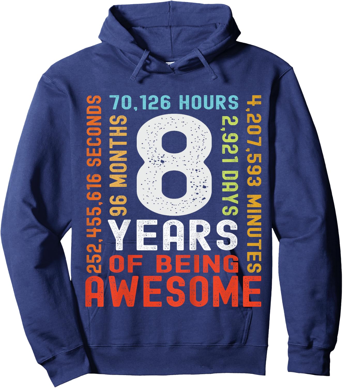 Kids 8th Birthday 8 Years Old Vintage Retro 96 Months Boy Girl Hoodie - Hoodie | Navy