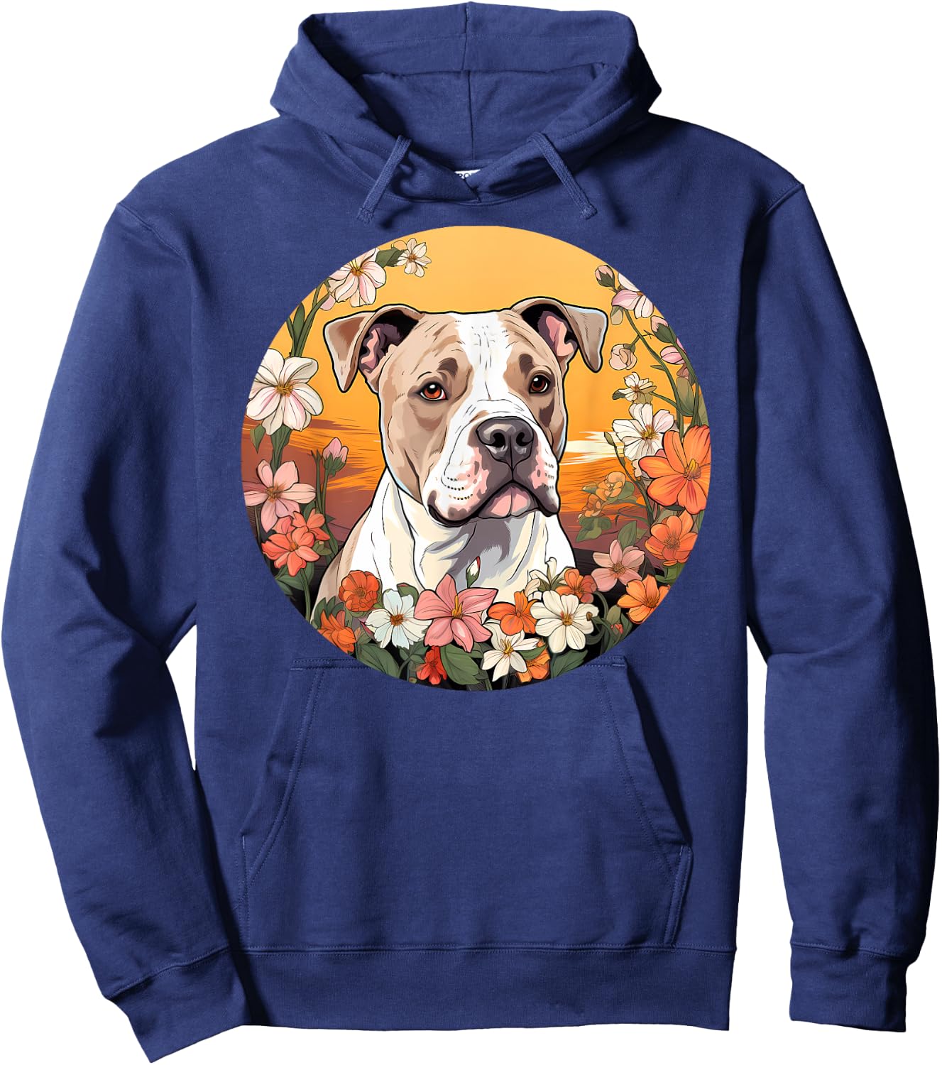 Cute American Bulldog Mountain Flower Meadow Dog Mom Women Kids Hoodie - Hoodie | Navy