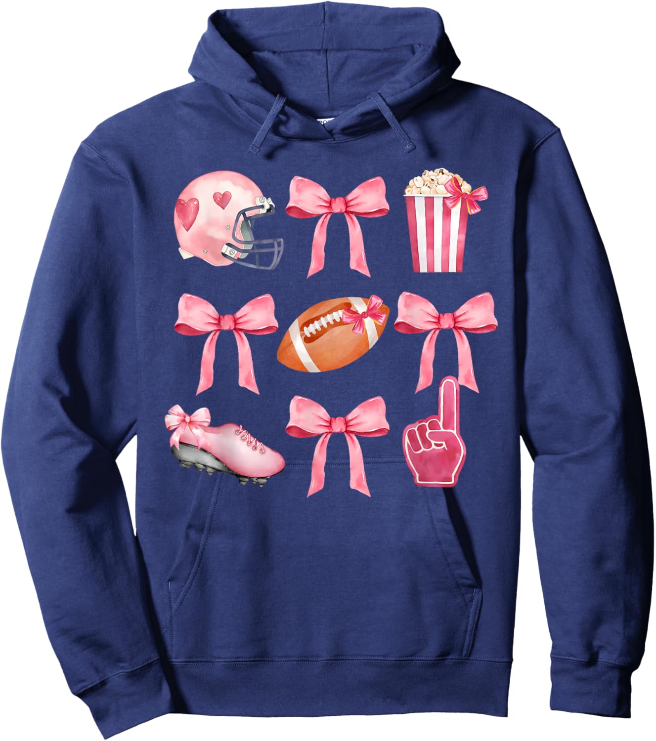 Coquette Bow Football Player American Football Season Funny Hoodie - Hoodie | Navy