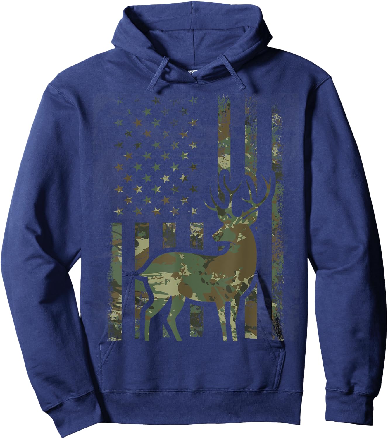 Camo American Flag Buck Hunting Gift Deer Hunter Hoodie - Hoodie | Navy