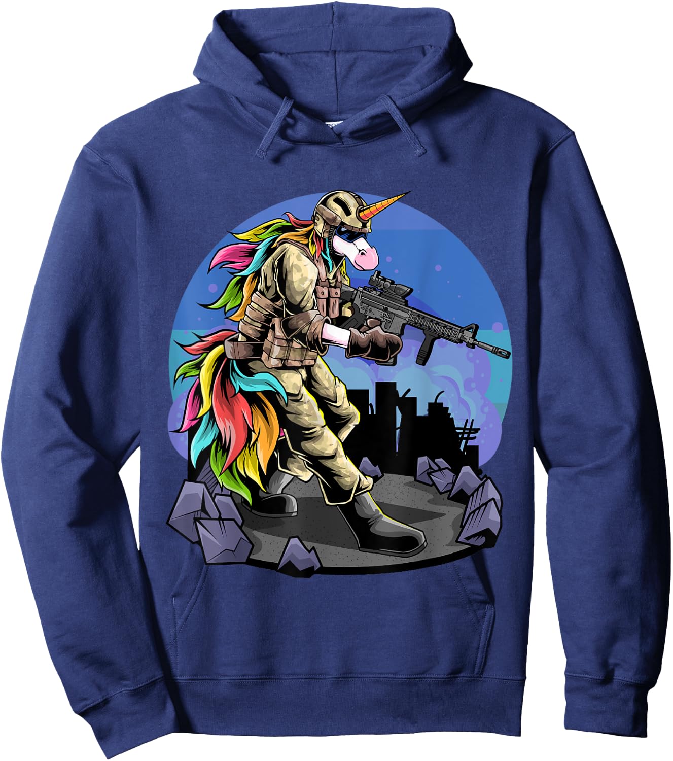Unicorn Shooting A Gun I Unicorn Warrior I Soldier Unicorn Hoodie - Hoodie | Navy