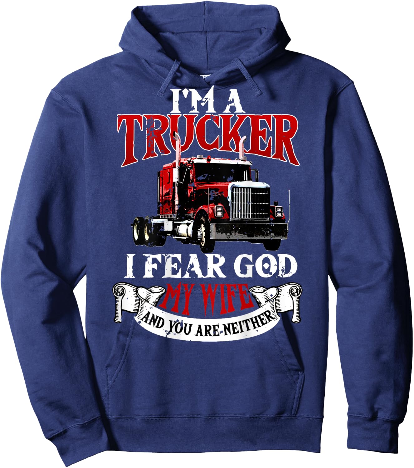 Trucker Gifts Tractor Trailer 18 Wheeler Design On Back Hoodie - Hoodie | Navy