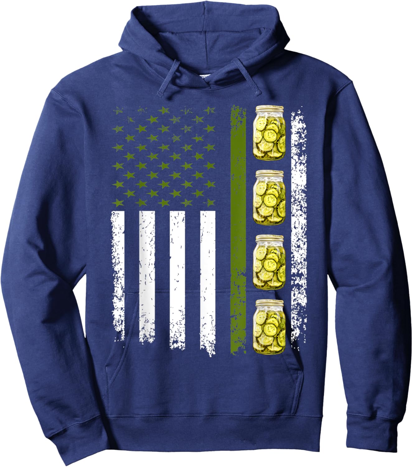 Funny Pickle Cucumber US American Flag Jar Of Sliced Pickles Men Hoodie - Hoodie | Navy