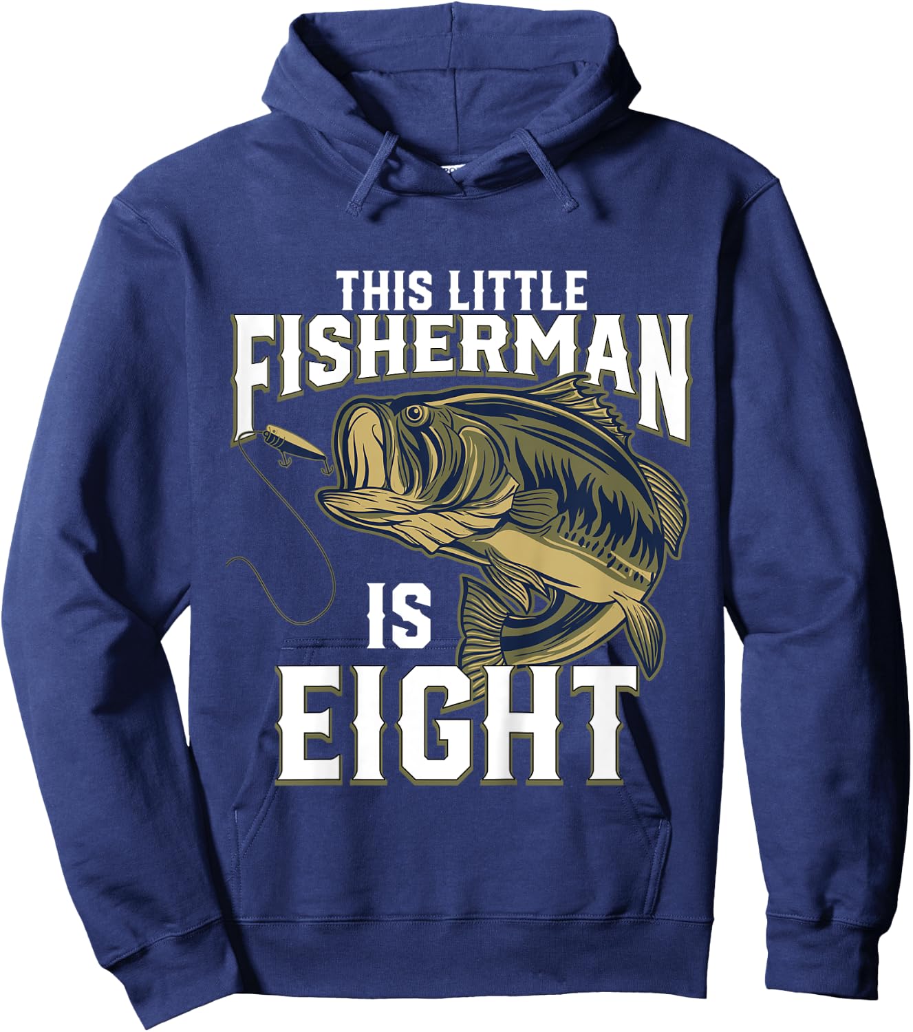 Kids 8 Year Old Fishing Birthday Party Fisherman 8th Gift Boy Hoodie - Hoodie | Navy