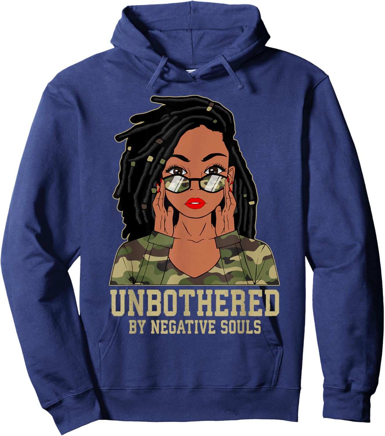 Loc'd Hair Sassy Black Woman Camo Melanin Girl Unbothered Hoodie - Hoodie | Navy