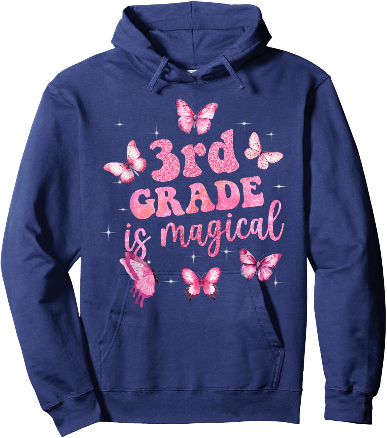 3rd Grade Is Magical Pink Butterfly Girls Back To School Hoodie - Hoodie | Navy