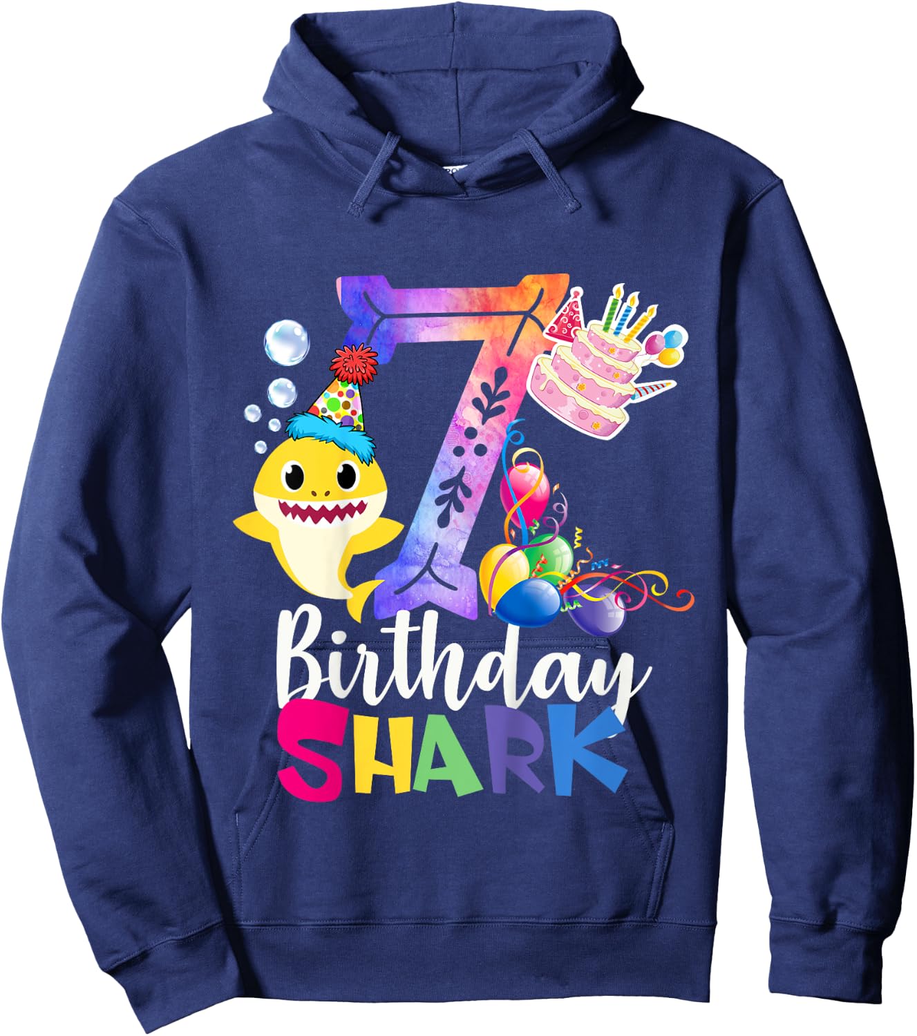 Best 7th Birthday Gift - 7th Birthday Shark Baby Cute Hoodie - Hoodie | Navy