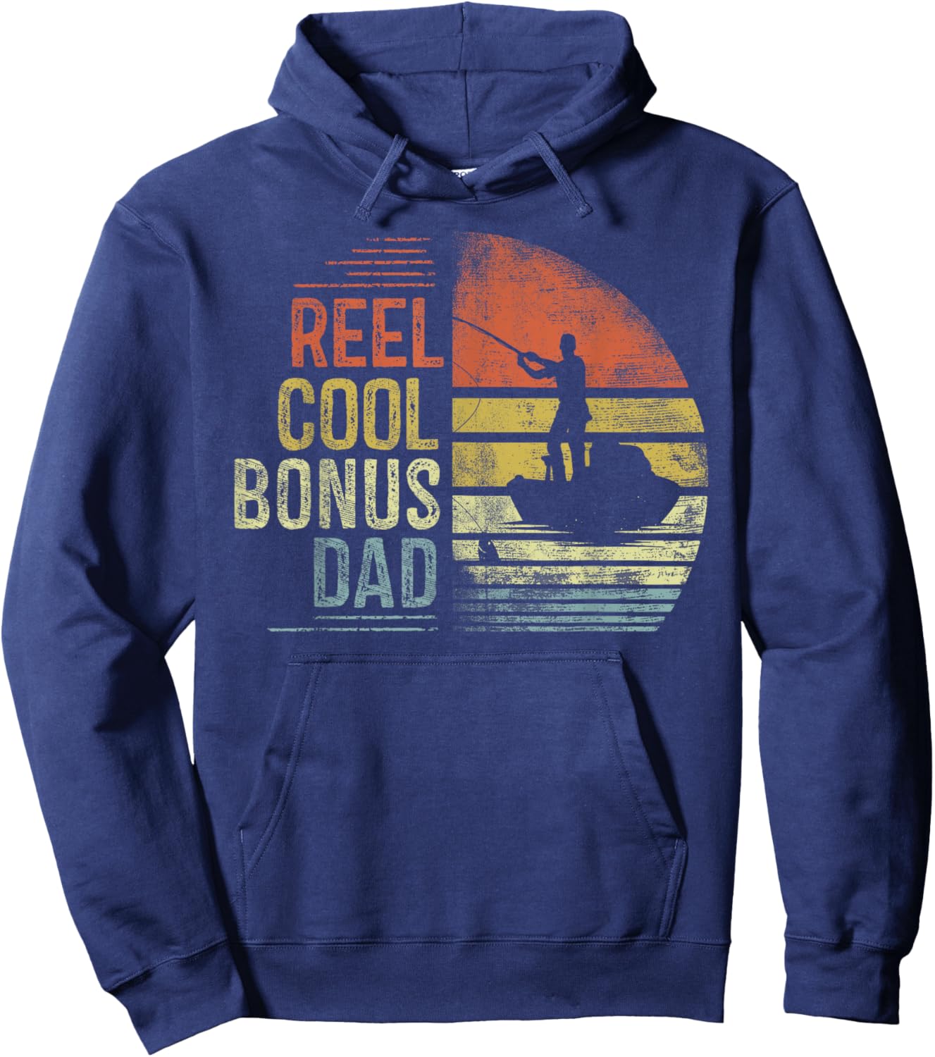 Reel Cool Bonus Dad Fishing Gifts Bonus Dad Birthday Vintage Hoodie - Hoodie | Navy