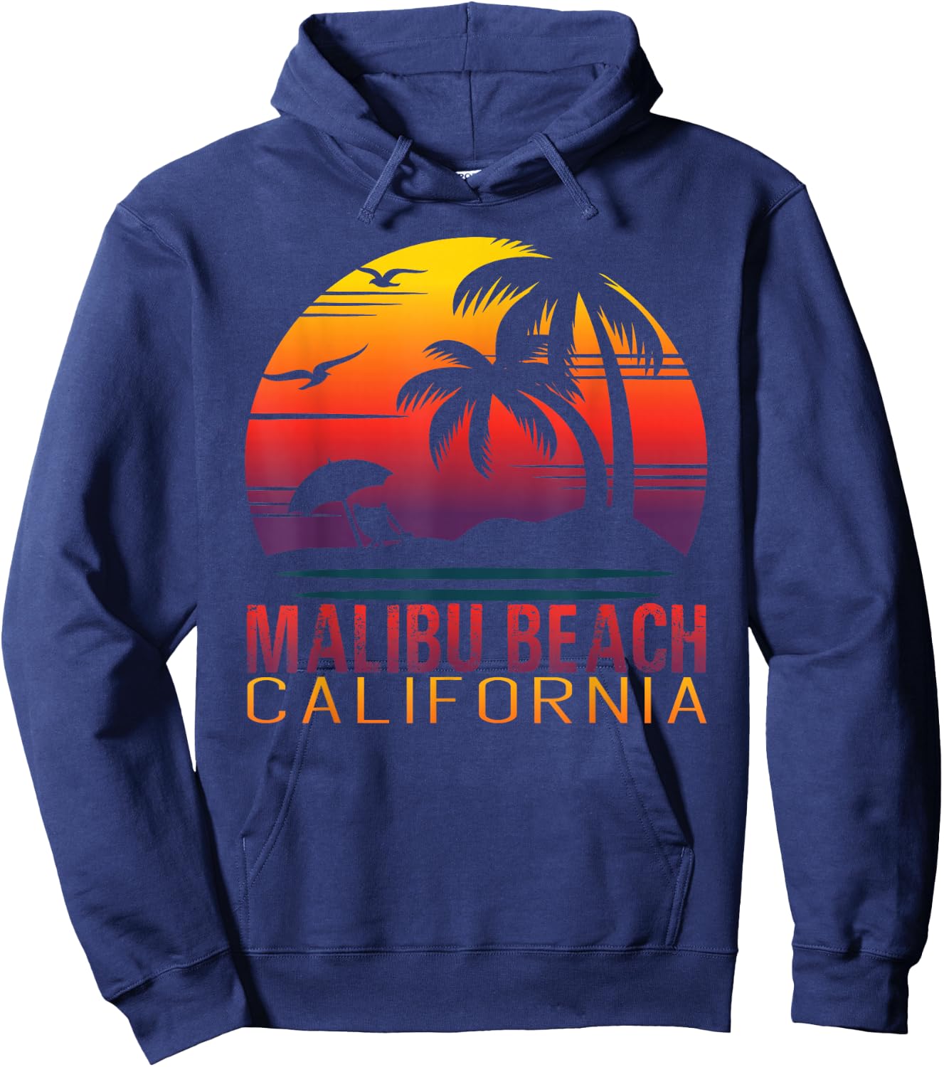 Retro Sunset Malibu Beach California Summer Vacation Gift Hoodie - Hoodie | Navy