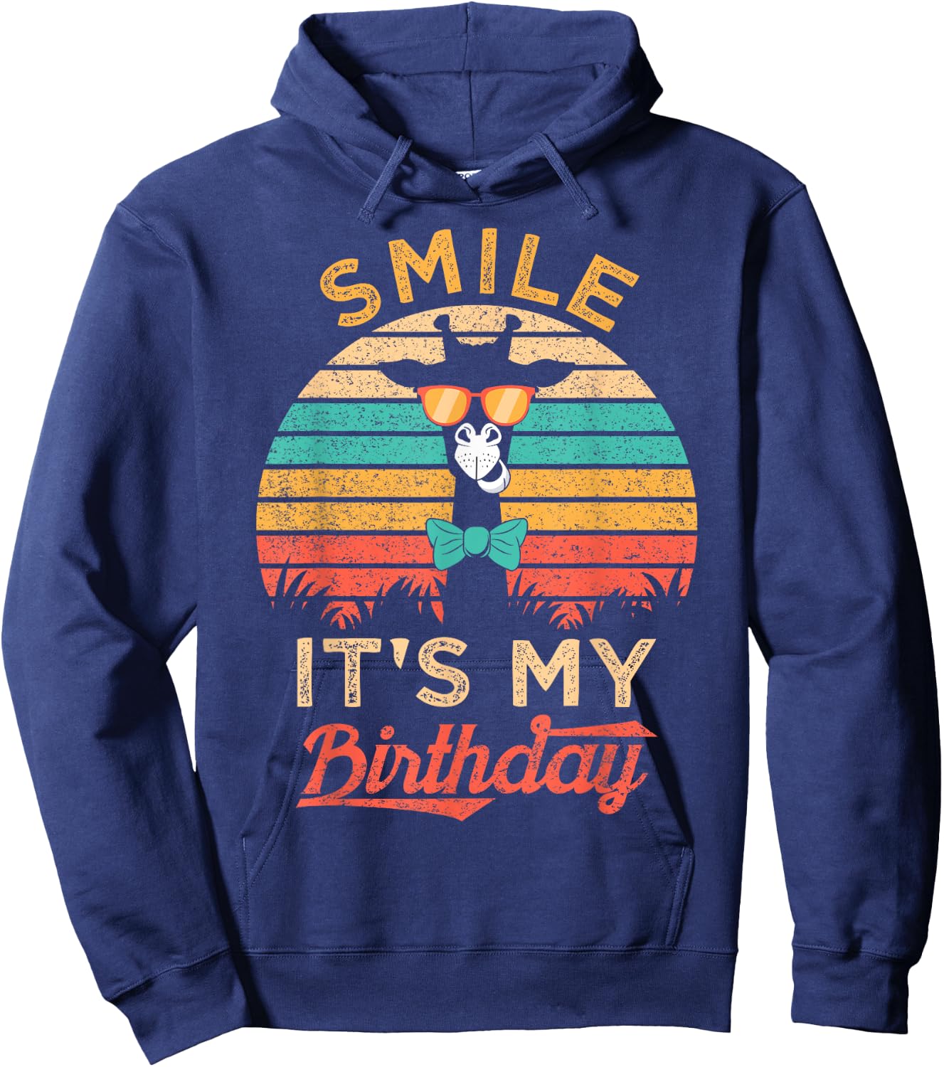 Smile It's My Birthday Funny Giraffe Glasses And Bow Tie Hoodie - Hoodie | Navy