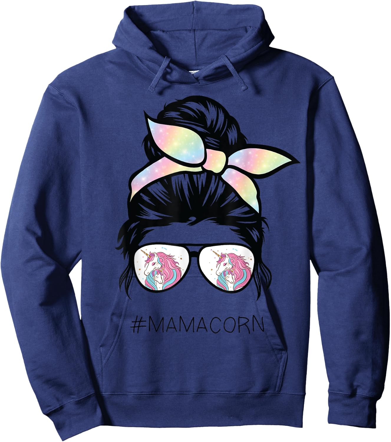 Funny Mamacorn Unicorn Costume Mom messy hair bun mother day Hoodie - Hoodie | Navy