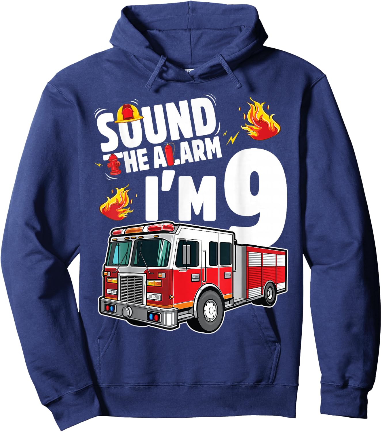 Fire Truck 9th Birthday Boy Firefighter 9 Year Old Hoodie - Hoodie | Navy