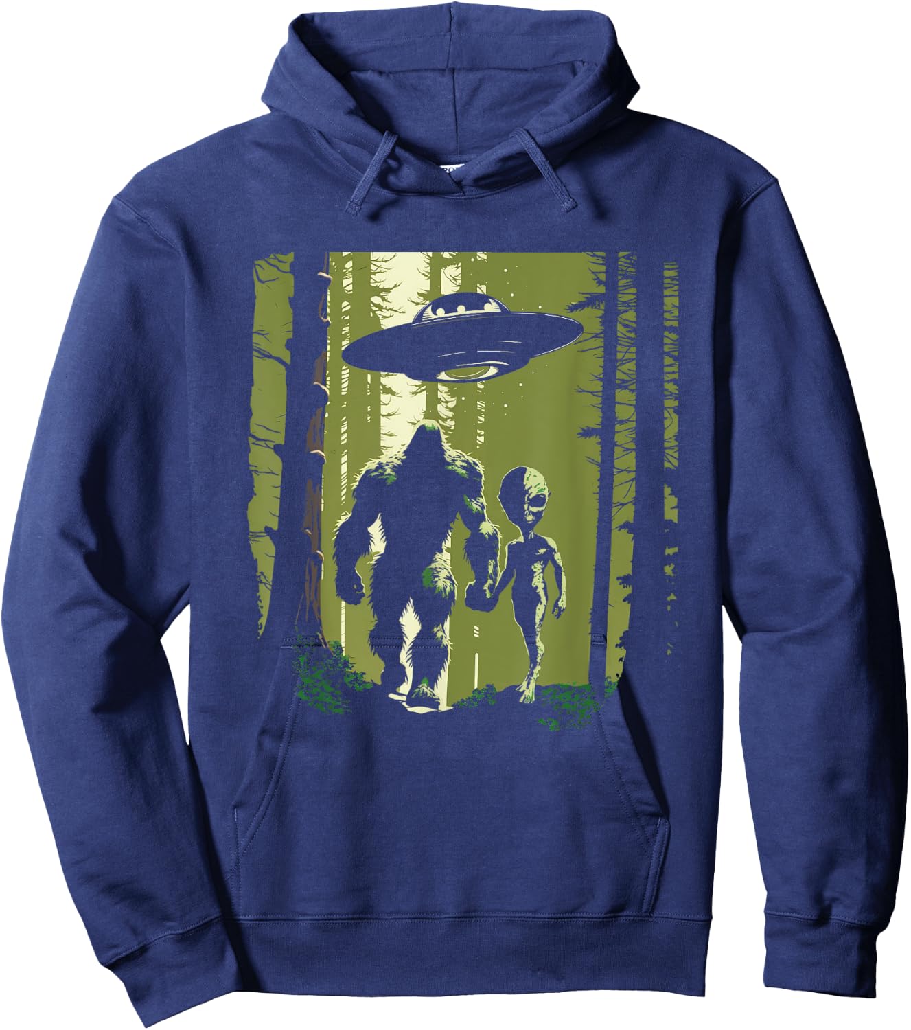 Alien And Bigfoot Forest Hoodie - Hoodie | Navy