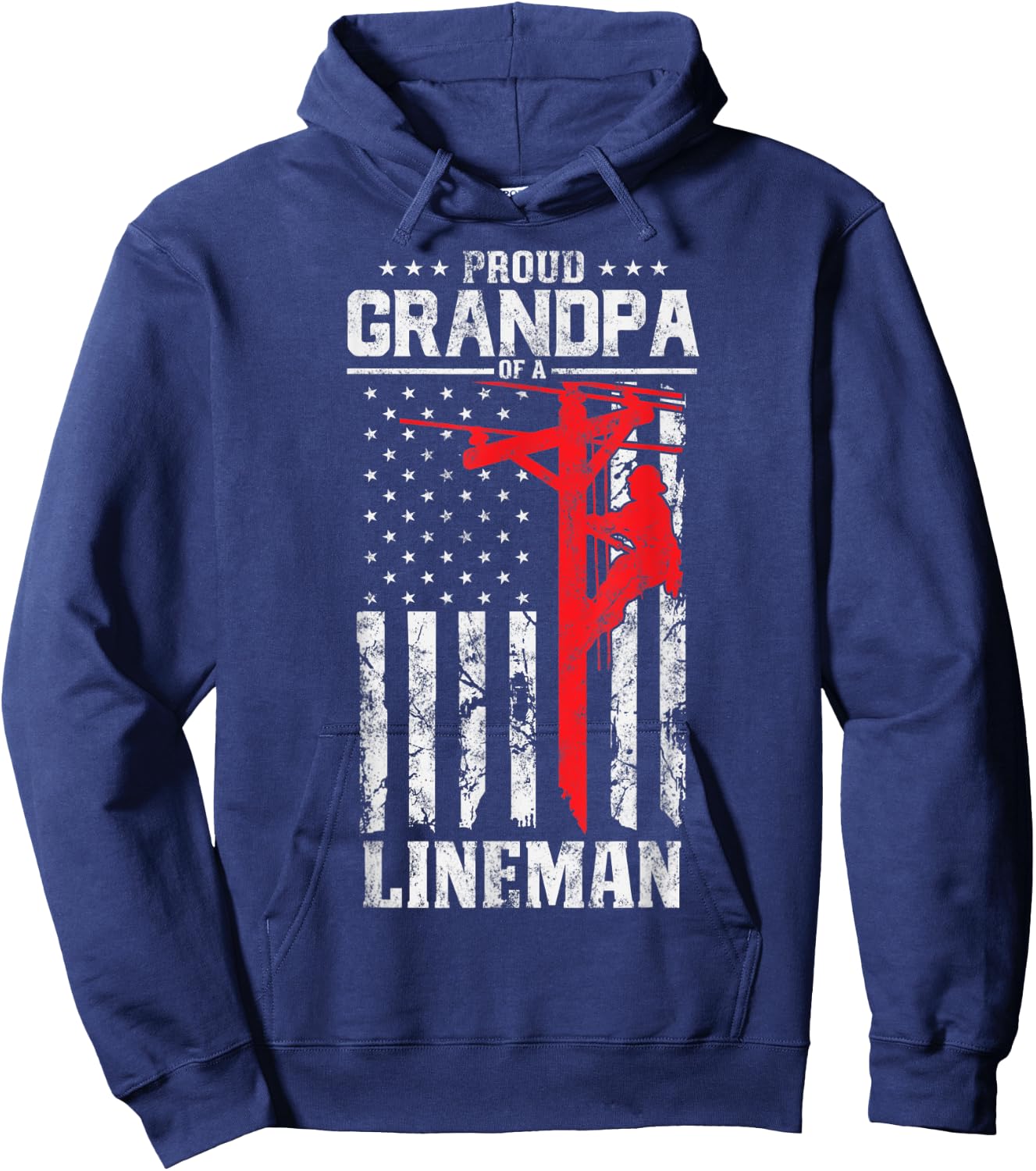 Proud Grandpa of a Lineman Support Red Line American Flag Hoodie - Hoodie | Navy